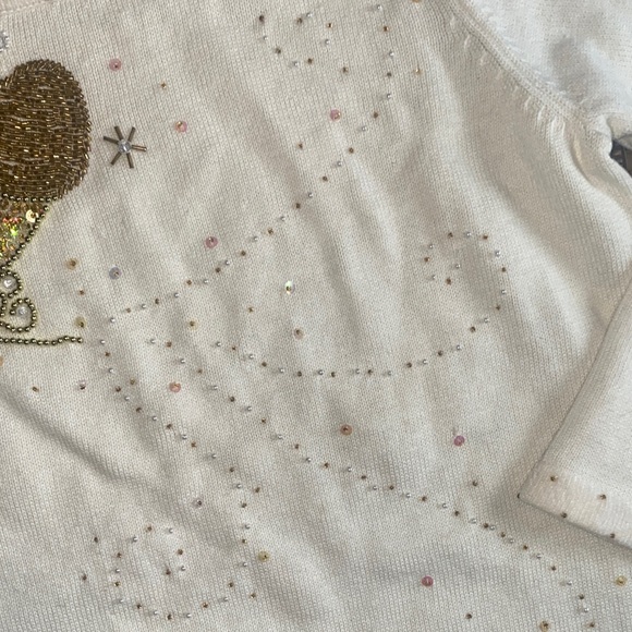 Quacker Factory Cream Long Sleeve Christmas sweater with beads and sequins - Picture 4 of 6